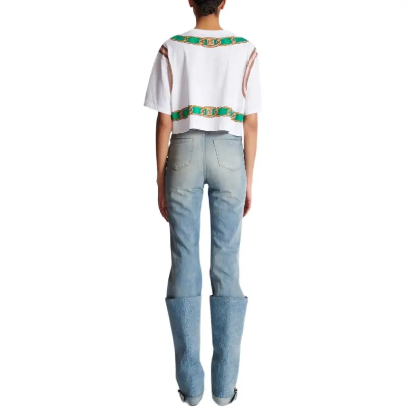 BALMAIN Foulard print Cropped T shirt-4