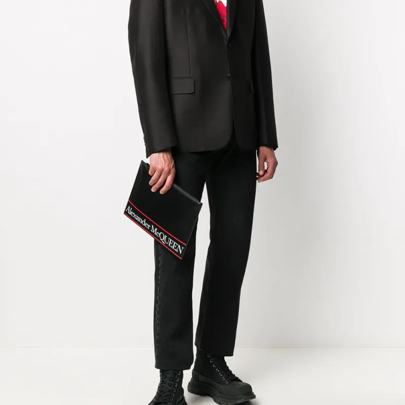 Alexander McQueen Cow Leather Briefcase Clutch Men's Black/Red-4