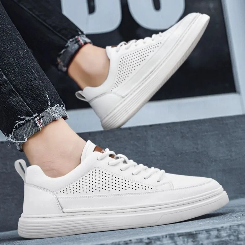AOKANG Cut Out White Sneakers Breathable Low Top Skateboard Shoes Men's White-2