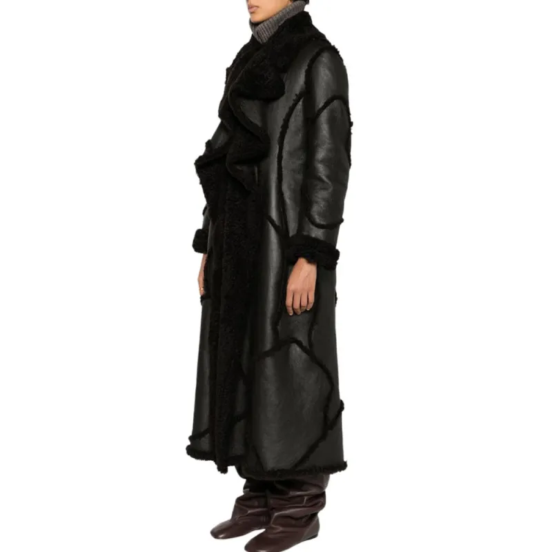 Chloé Collared Patchwork Detailed V Neck Maxi Coat-3