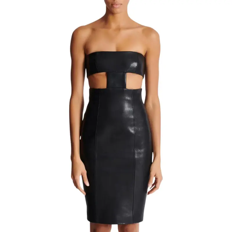 BALMAIN Strapless Leather Mini Dress-2