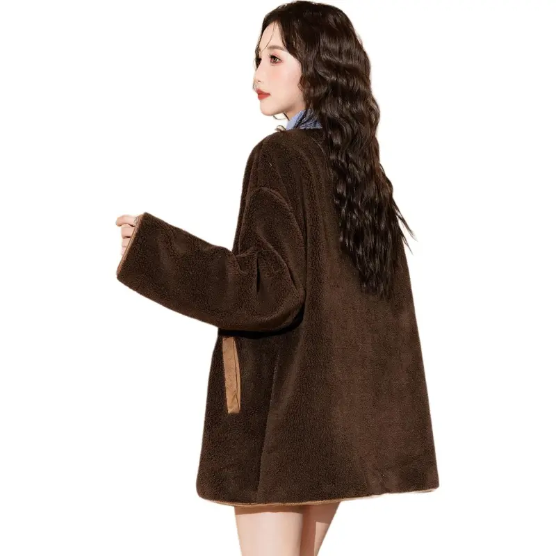 Tonlion Velvet feel Coat Women's Coffee-4