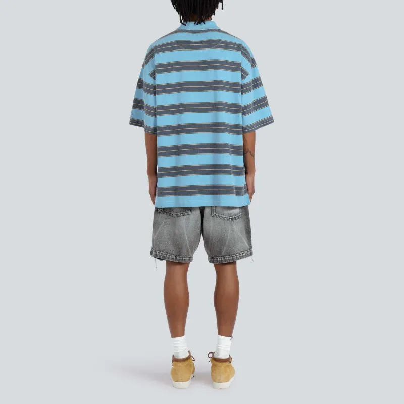 MADNESS Polo Shirts Unisex Blue Black Stripes-3