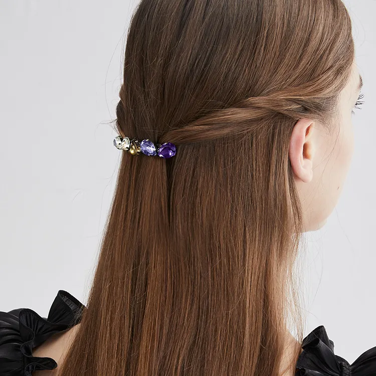 ROYALSASA Alloy Faux Crystal Hair Clips Women's-5
