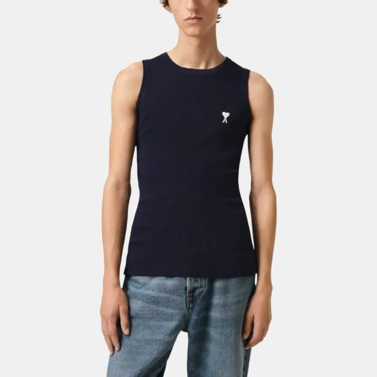 Ami Paris Ami De Coeur Logo Embroidered Knitted Tank Top-1