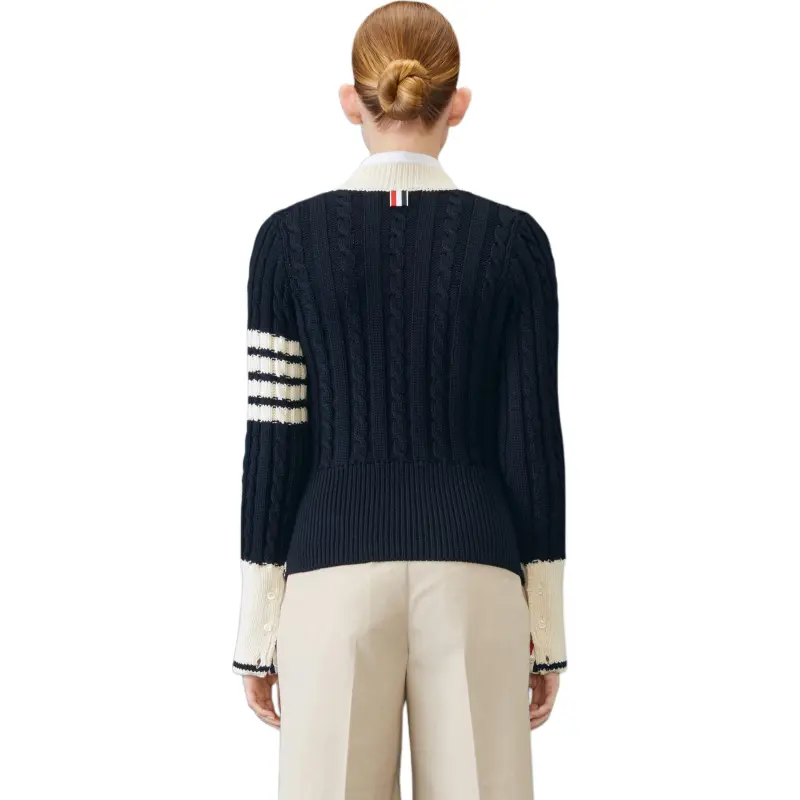 THOM BROWNE 4 Bar Stripe Detailed V Neck Knitted Jumper-4