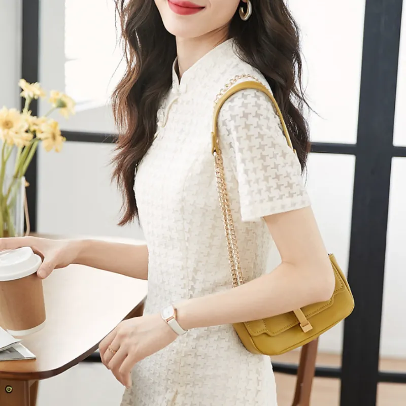 Mo Han Yi Mei Short Sleeved Dress Women's Beige-2