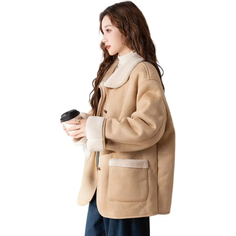 Tonlion Velvet feel Coat Women's Yellow Khaki-2