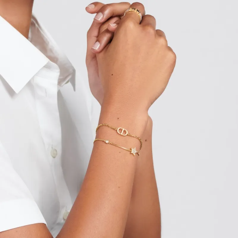 DIOR Crystal Metal Bracelets Women's Gold-4
