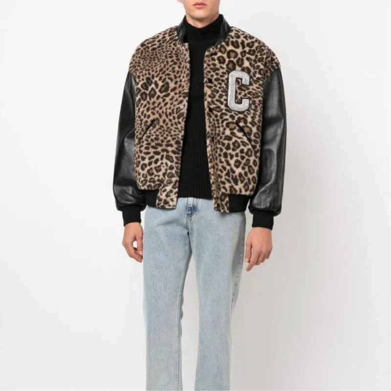 CELINE Crystal Embellished Leopard Print Bomber Jacket-2