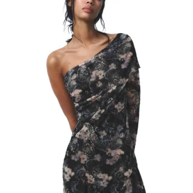 ZARA Long Sleeved Dresses Women's Black/Sand-5