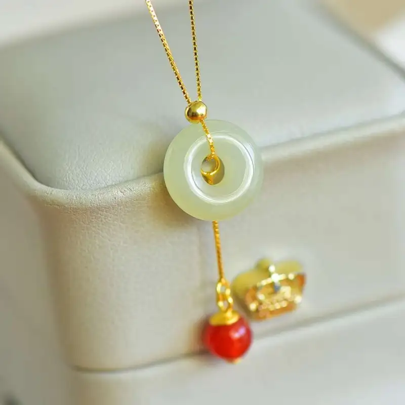 Grace Hetian Jade Necklaces Pale Greenish White Jade Unisex-2