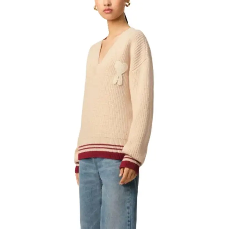 Ami Paris Ami De Coeur V Neck Knitted Jumper-4