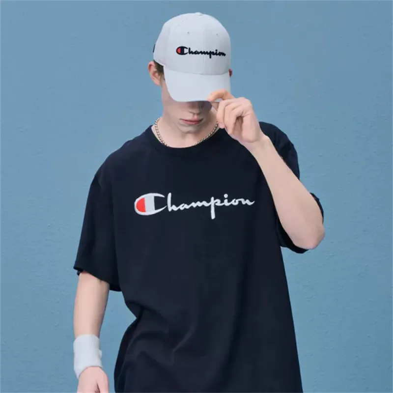 Champion Short Sleeved T Shirt US Version Unisex Navy Blue-2