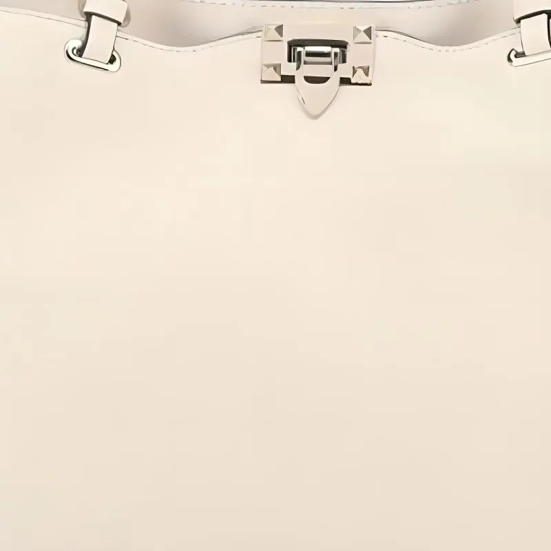 Valentino Rockstud Cow Leather Handbag Medium Size Women's Ivory White-2