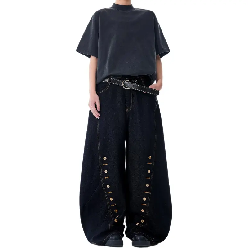 HEIYIXIANSHENG Jeans Unisex Black-4