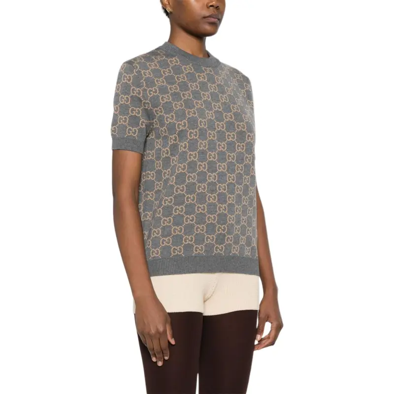 GUCCI Monogrammed Intarsia Short Sleeved Jumper-3