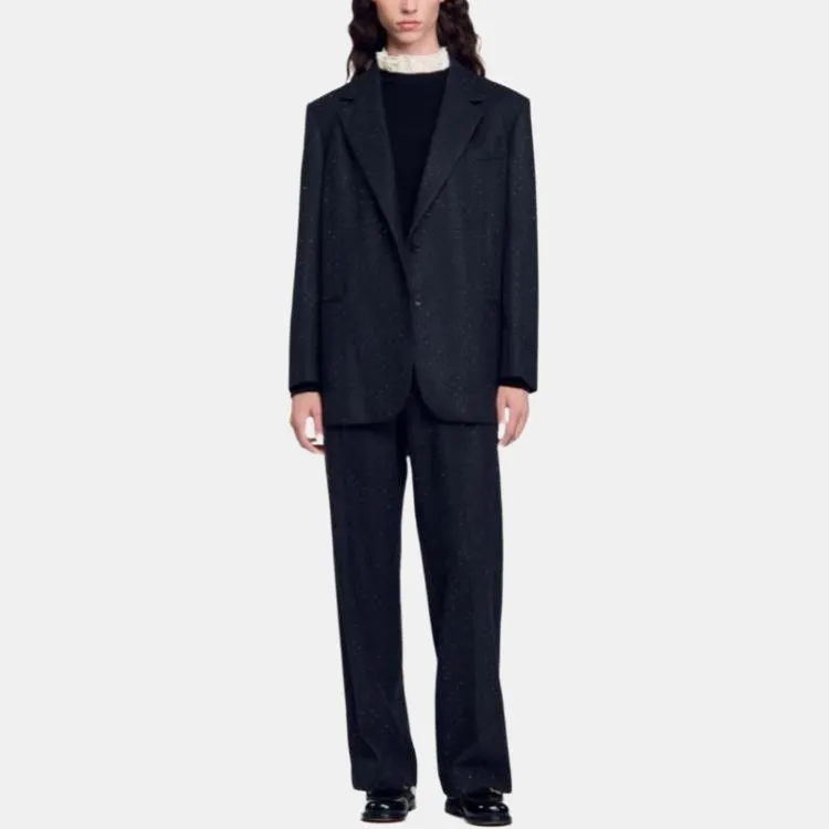 Sandro Herringbone Rhinestone-embellished Blazer-2