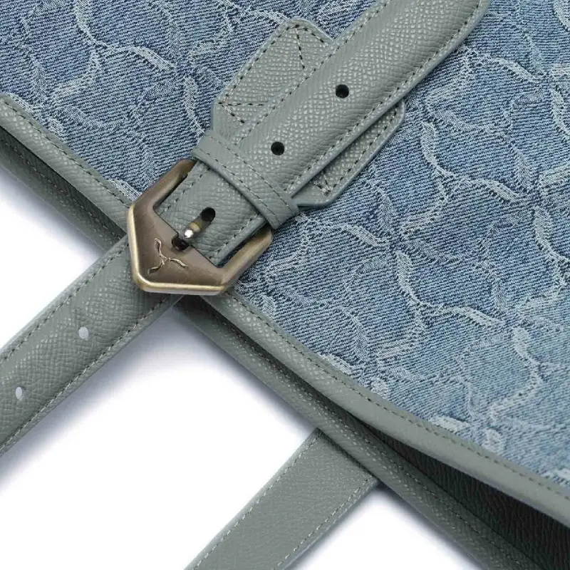 LI NING 1990 Textile, Leather Tote Bag, Shopping Bag, Handbag Regular Unisex Denim Gray Blue-3