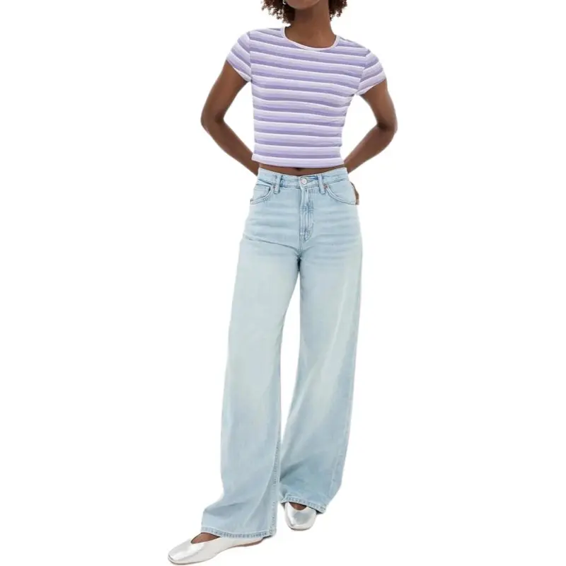 REFORMATION Regular T Shirt Women's Purple Stripes-4