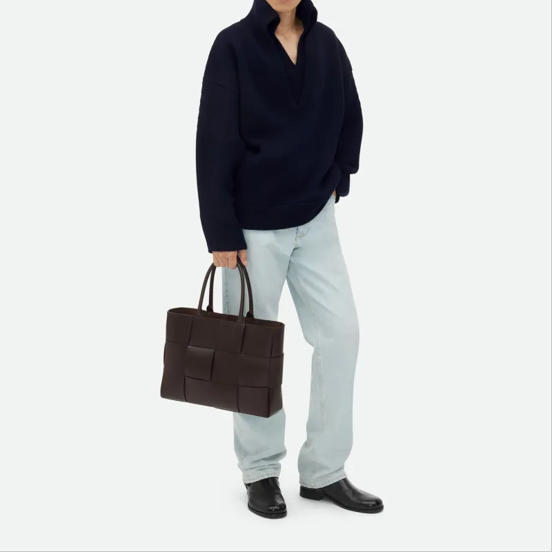 Bottega Veneta ARCO TOTE Series Calfskin Tote Bag Shopping Bag Handbag Men's Gray-4