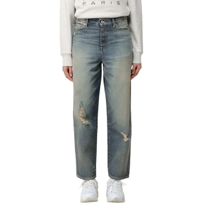 KENZO Logo Patch Straight Leg Distressed Jeans-3