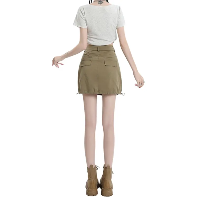 Wen Shan Casual Short Skirts Women's Army Green-1