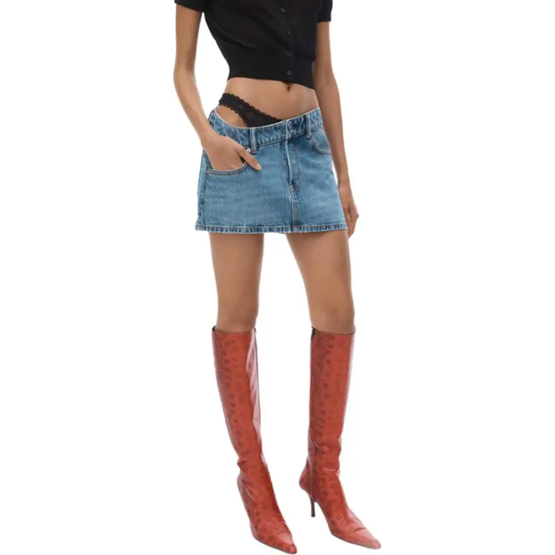 Alexander Wang Lace Detailed Mini Denim Skirt-2
