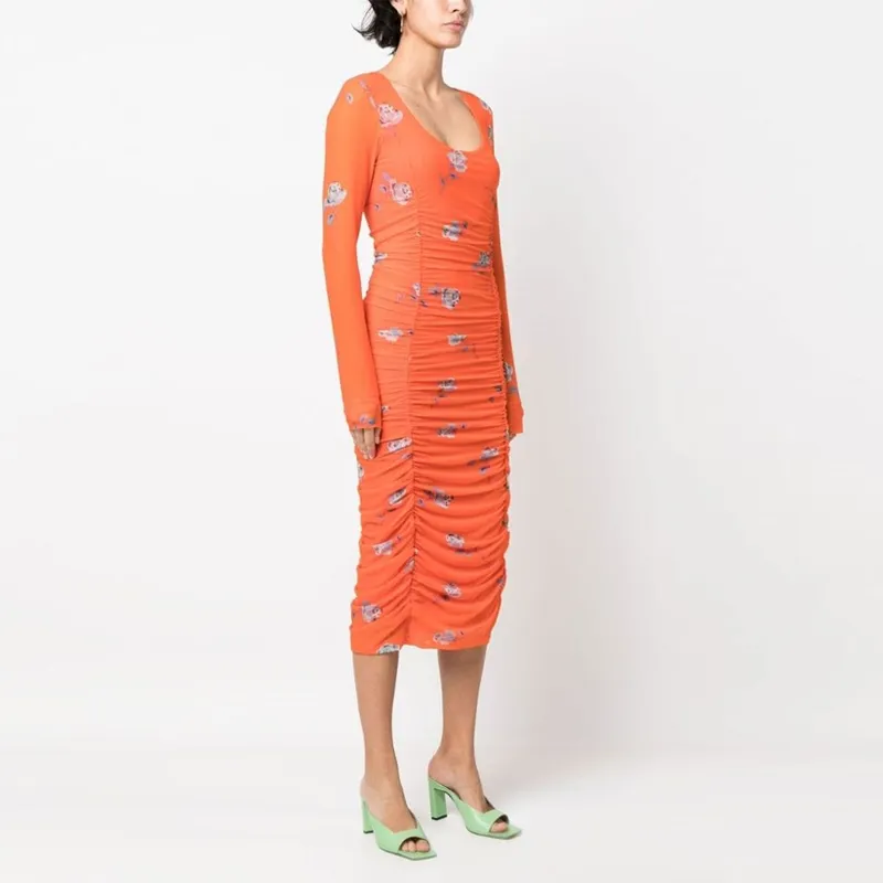 GANNI Long Sleeved Dresses Women's Orange-3