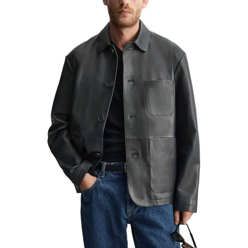 ZARA Leather Jacket Men's Sea Blue-2