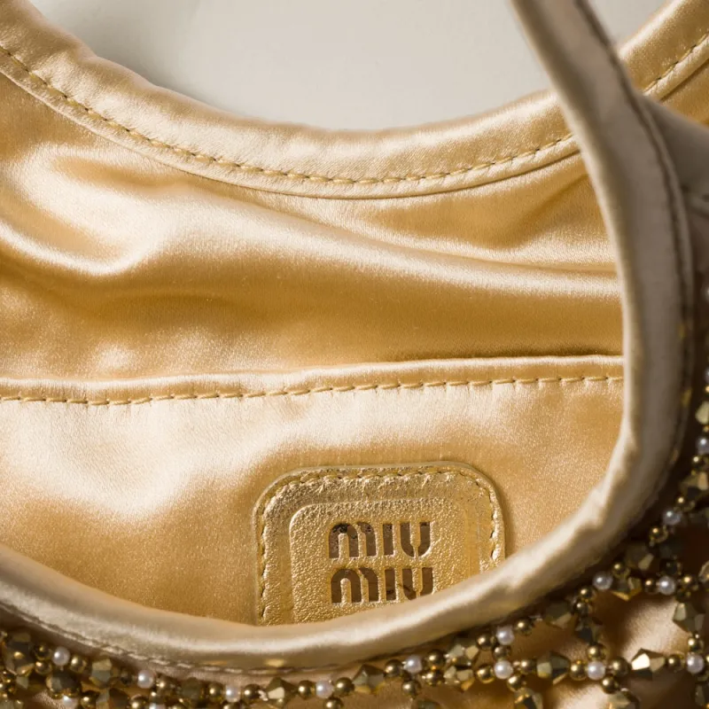 MIU MIU Ivy Silk One Shoulder Handbags Women's Gold-3