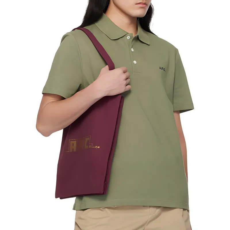 A.P.C Cotton Tote Bag, Shopping Bag, Shoulder Bag Unisex Burgundy-3