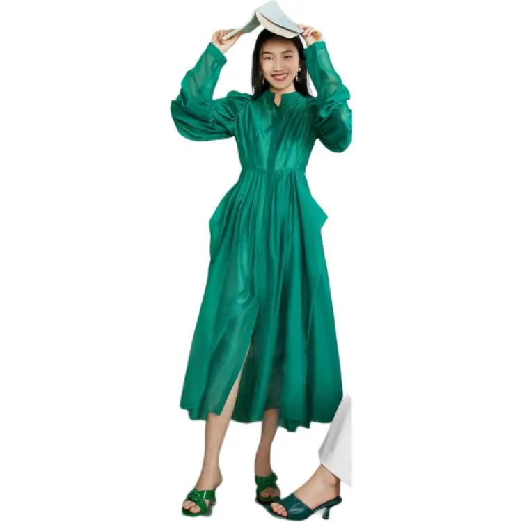 BBLLUUEE Long Sleeved Dresses Women's Turquoise Green-5
