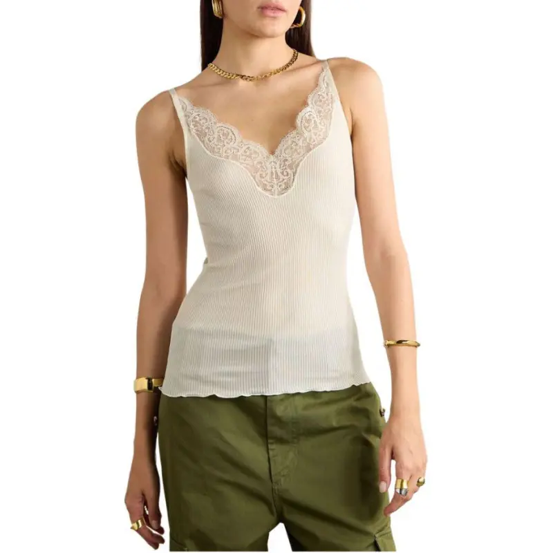 SAINT LAURENT Laced Ribbed Tank Top-2