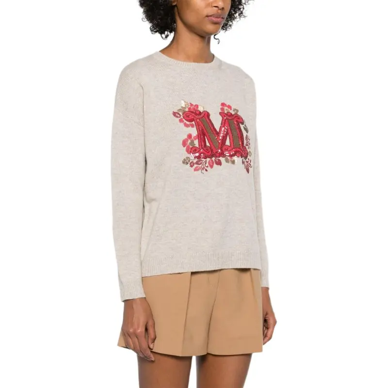 MaxMara Quota Logo Embellished Crewneck Jumper-4