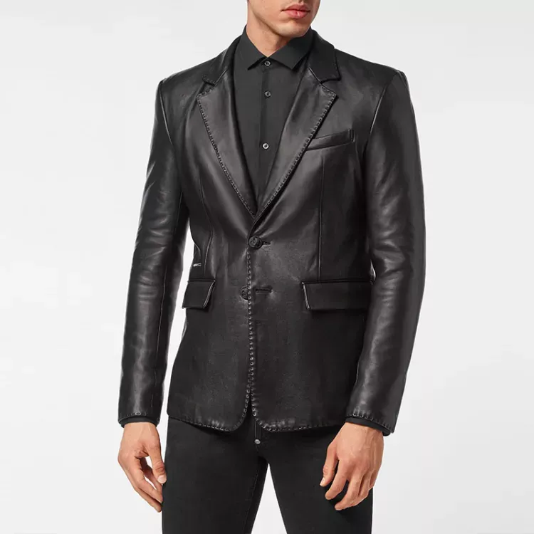 PHILIPP PLEIN Single-breasted Leather Blazer-3