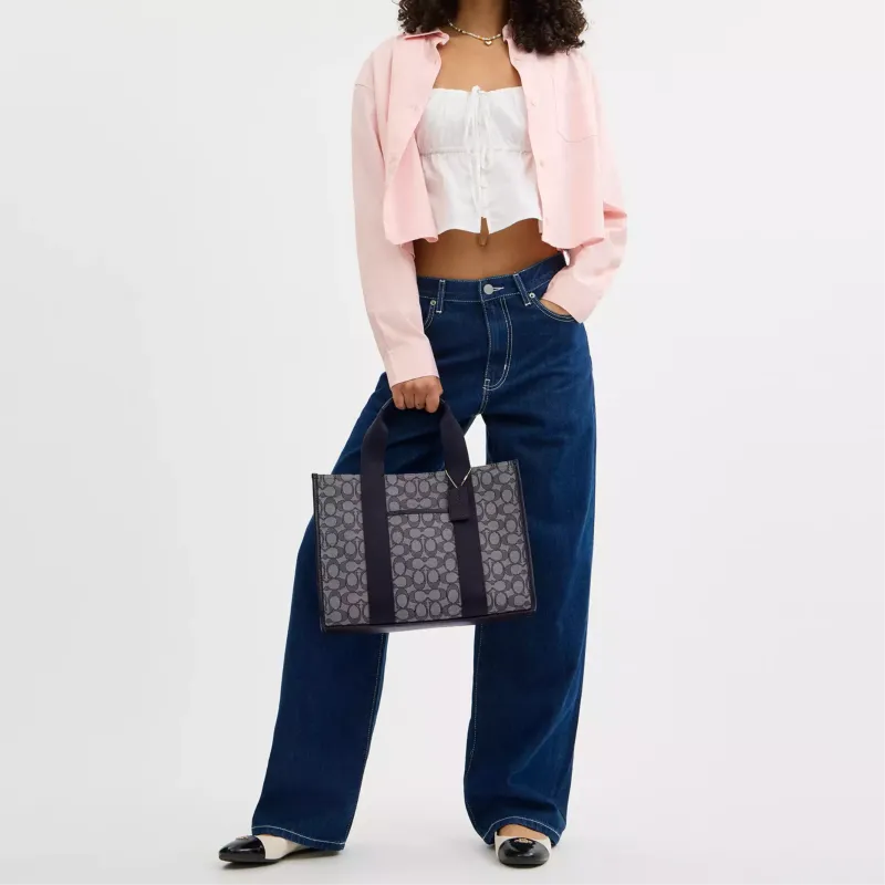 COACH Smith Jacquard Tote Bag Shopping Bag Crossbody One Shoulder Handbags Large Size Women's Midnight Navy-4