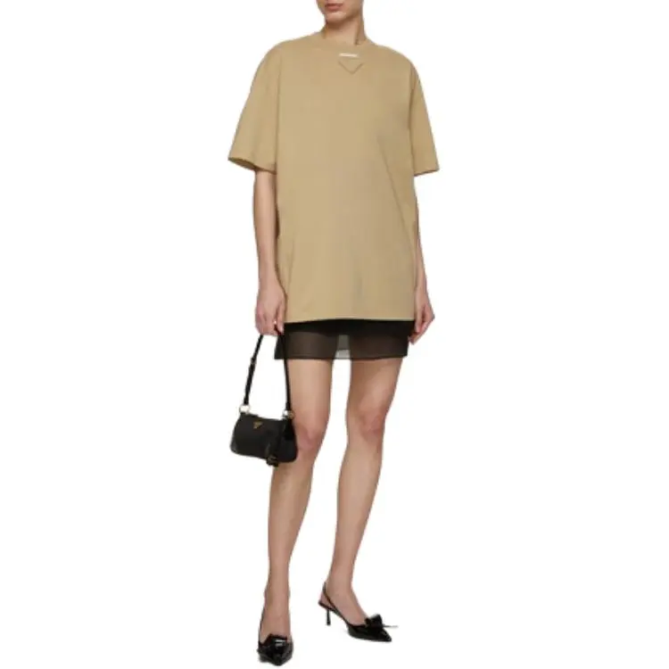 PRADA Logo Triangle Crewneck T Shirt-3
