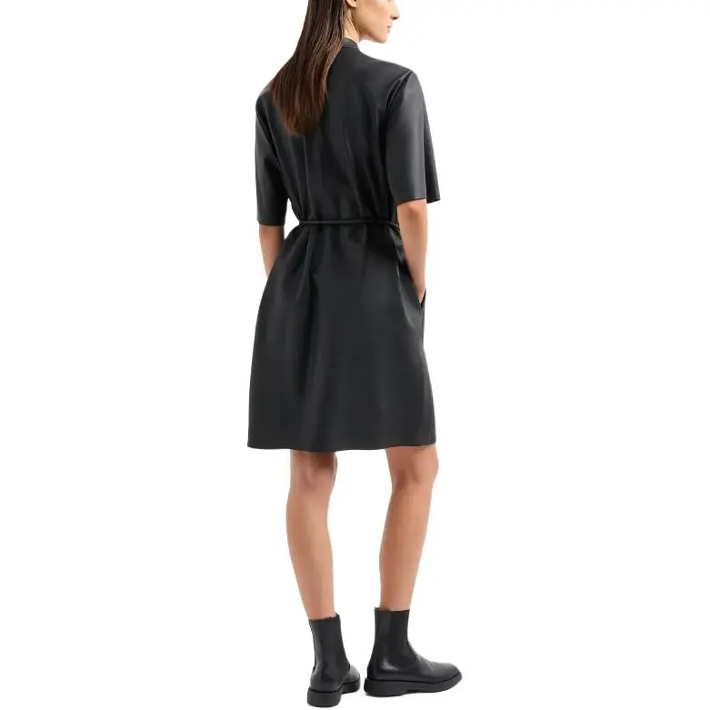 EMPORIO ARMANI Short sleeved Dress In Semi aniline Lambskin Nappa Leather With A Belt-2