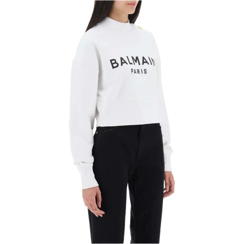 BALMAIN Cropped Sweatshirt 'White/Black'-3