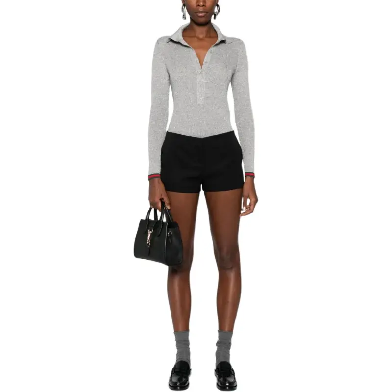 GUCCI Extra Fine Rib Cashmere Knit Top 'Shiny Grey'-2