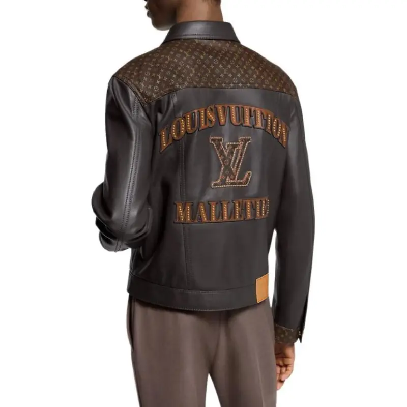 Lv Embellished Leather Trucker Jacket-4
