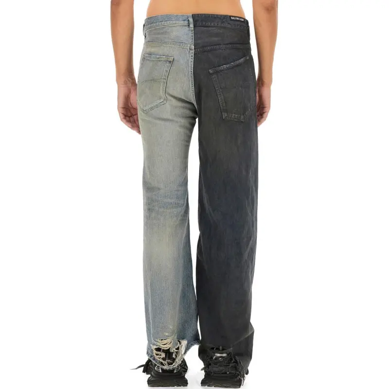 Balenciaga FW24 Fifty-Fifty Drawstring Waist  Asymmetric Leg Length Jeans-4