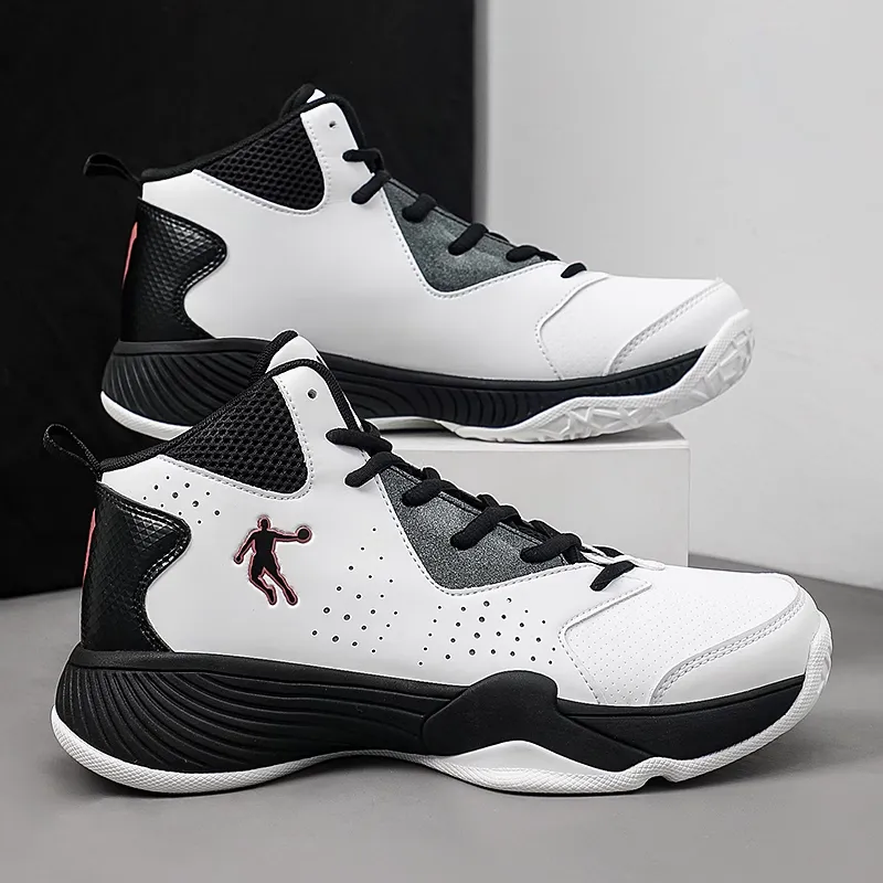 QIAODAN Cushioning Wear Resistant High Top Basketball Shoes Men's White-3