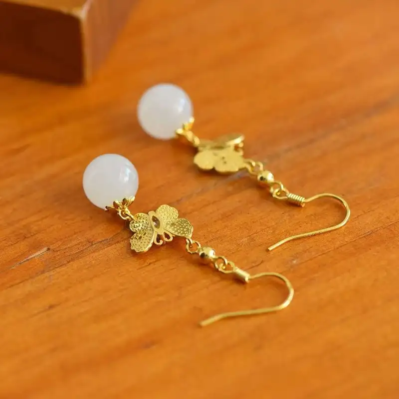 Gifts Hetian Jade Earrings White Jade Unisex-2