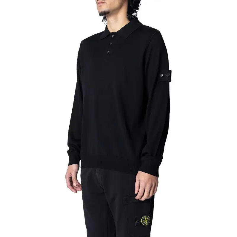 STONE ISLAND Logo Patch Long Sleeved Polo Shirt-2
