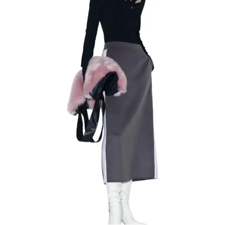 GIMING Casual Long Skirt Women's Pink+White+Gray-4