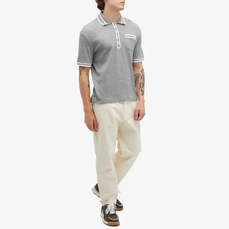 THOM BROWNE Pointelle Stripe Detailed Polo Shirt-2