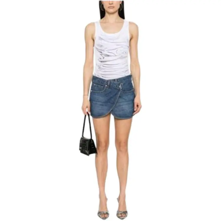 COPERNI Curved Hem Wrap Denim Mini Skirt-2