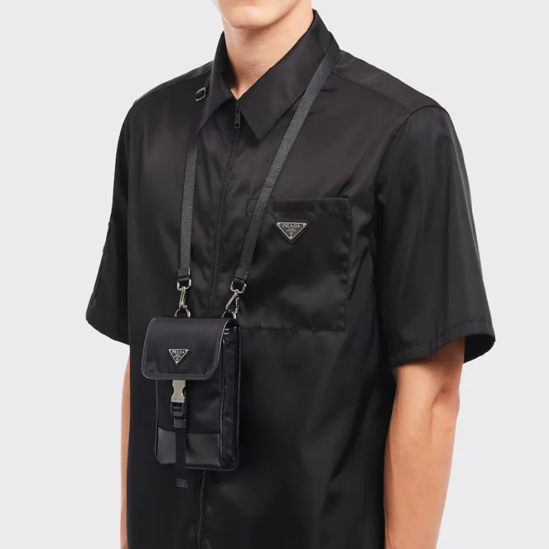 PRADA Recycled Nylon One Shoulder Crossbody Cell Phone Pouch Men's Black-4